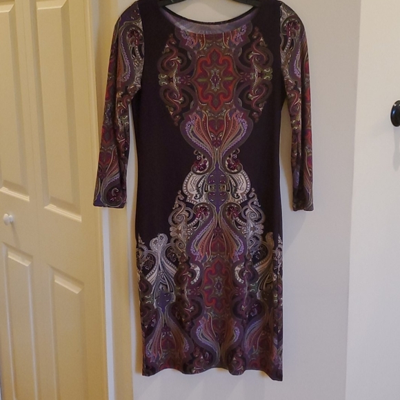 Long sleeve, multi color, multi print mini dress - Picture 3 of 4